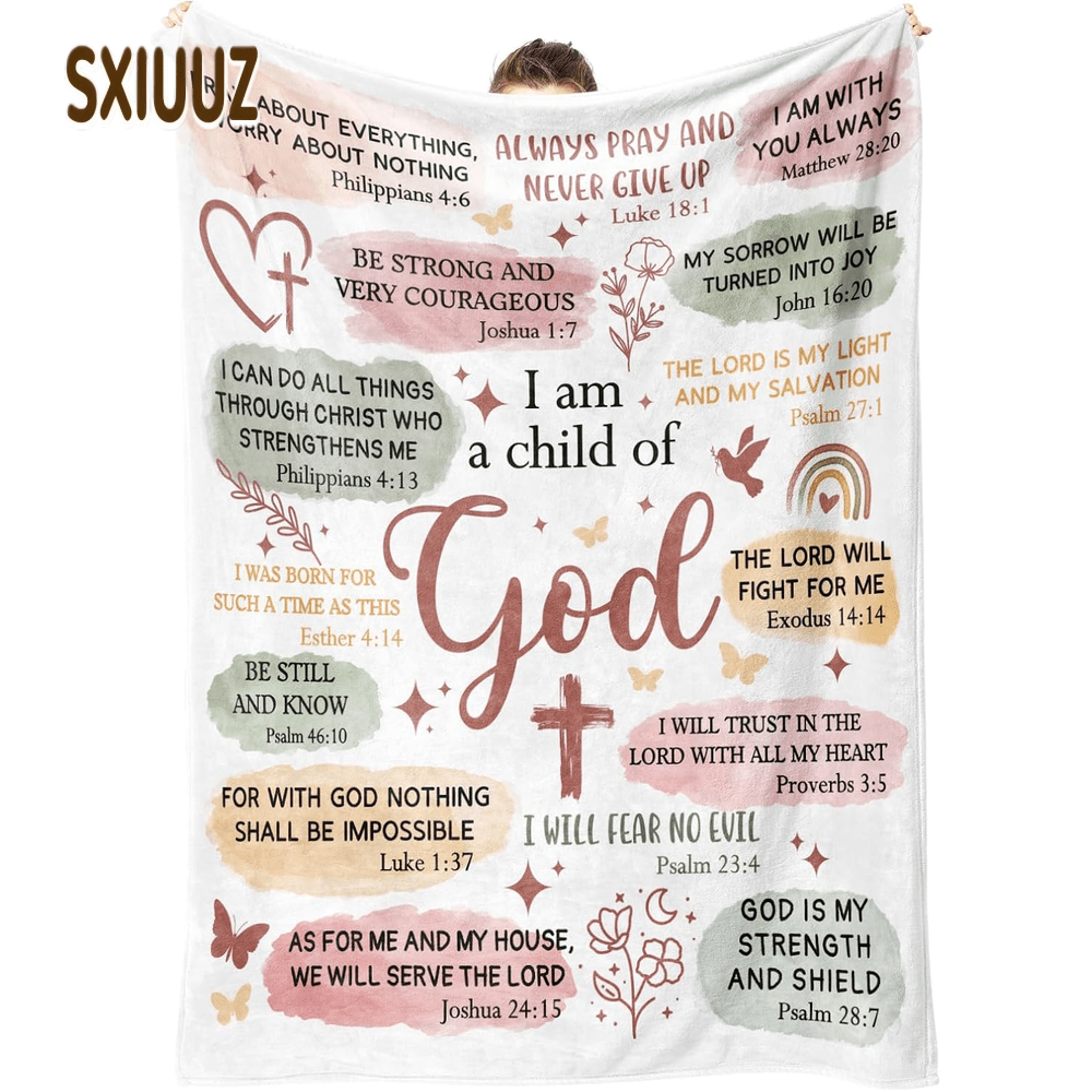 Home Office Room Inspiration - Christian Scripture Flannel Blanket Christian Cross