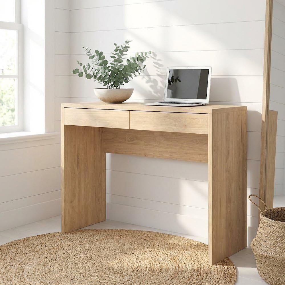 Brown Wood Desk With Drawers,  - Home Office Work Table ulasan dan harga